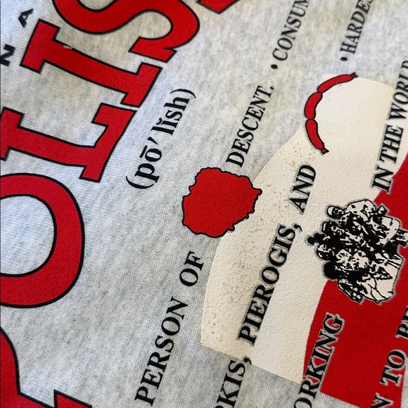 Vintage 90s Unisex FOTL Gray Heathered Poland Polish Heritage Sweatshirt Medium - Picture 9 of 9